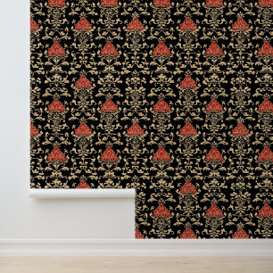 Papel Pintado Patrón elegante rojo dorado