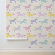 Patrón estilizado de caballos pastel en crema