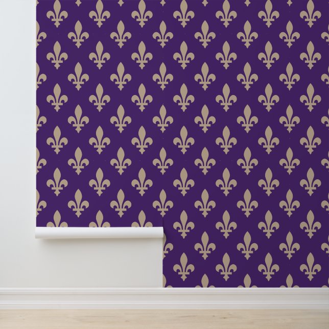 Papel Pintado Patrón Fleur de Lis, crema francesa real en morado (Solicitud)