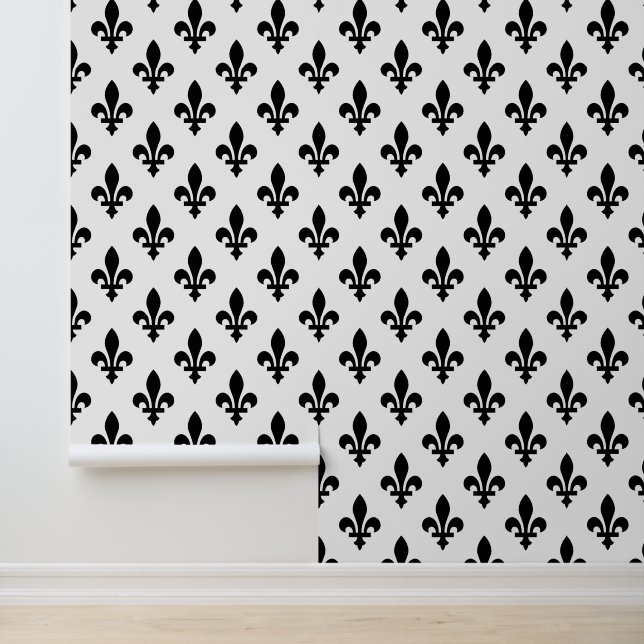 Papel Pintado Patrón Fleur de Lis, francés real, negro sobre bla (Solicitud)