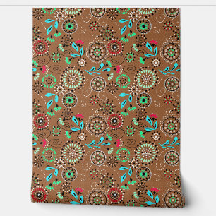 Papel Pintado Patrón floral abstracto folicular étnico retro mar