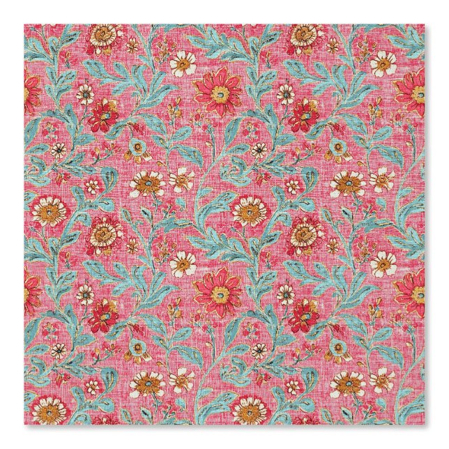Papel Pintado Patrón floral acuático frambuesa boho (Anverso)