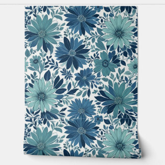 Papel Pintado Patrón floral azul audaz
