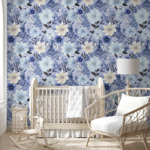 Papel Pintado Patrón floral azul claro
