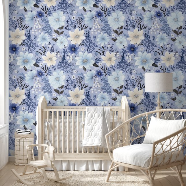 Papel Pintado Patrón floral azul claro (Niños)