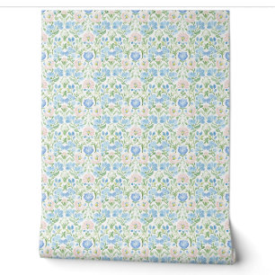 Papel Pintado Patrón floral azul rosa