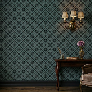 Papel Pintado Patrón Floral Azul Teal Moderno Clásico