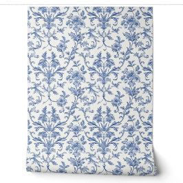 Papel Pintado Patrón floral azul Toile de Jouy estilo campestre