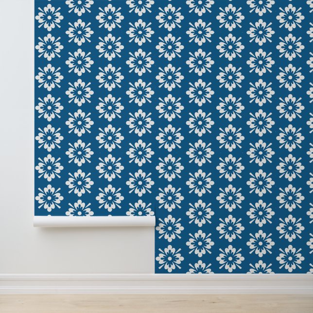 Papel Pintado Patrón floral blanco en azul (Solicitud)