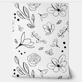 Papel Pintado Patrón floral blanco negro y eterno minimalista