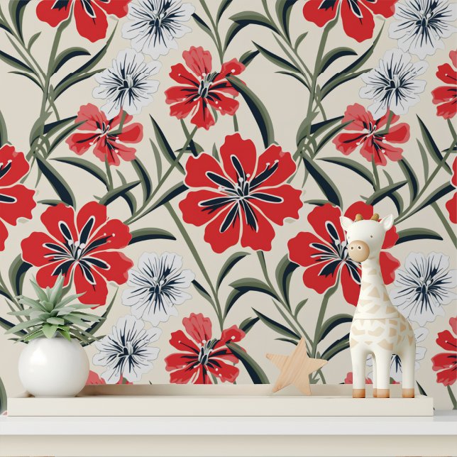 Papel Pintado Patrón floral blanco rojo moderno (Subido por el creador)