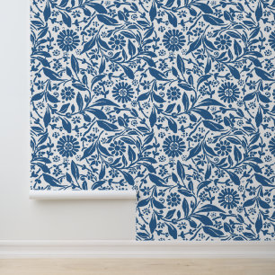 Papel Pintado Patrón floral Bonito azul blanco aspecto antiguo
