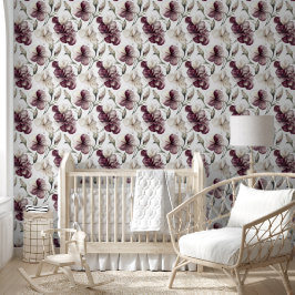 Papel Pintado Patrón Floral Borgoña