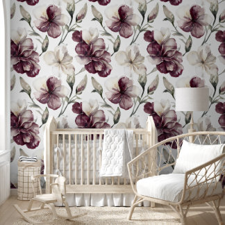 Papel Pintado Patrón Floral Borgoña