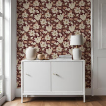 Patrón floral Botánico Burgundy Red Beige Lily