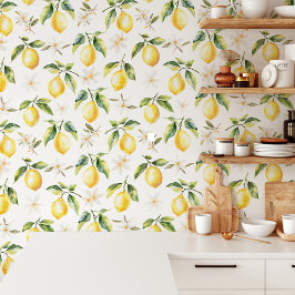 Papel Pintado Patrón floral botánico de fruta de limón cítrico