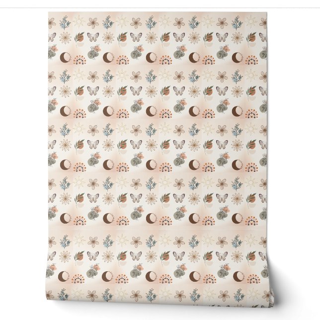 Papel Pintado Patrón floral celestial boho (Desenrollar)
