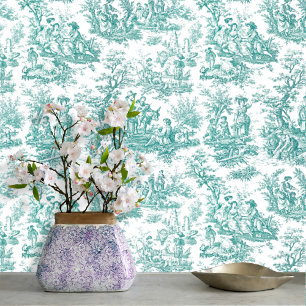Papel Pintado Patrón floral clásico turquesa verde azulado vinta