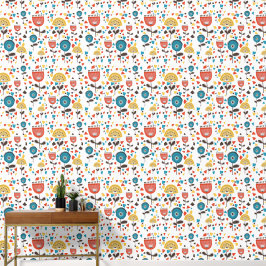 Papel Pintado Patrón floral colorido moderno de mediados de sigl
