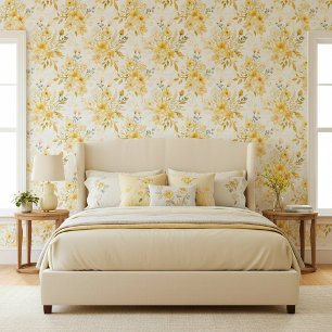 Papel Pintado Patrón floral de acuarela amarilla