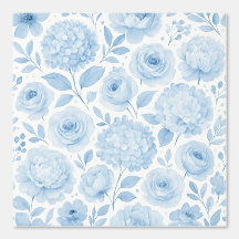 Patrón floral de acuarela azul blanco