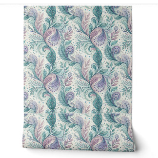Papel Pintado Patrón floral de acuarela de cachemira en verde az