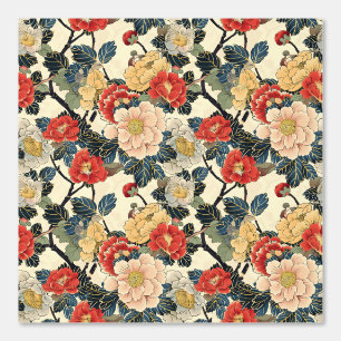 Papel Pintado Patrón floral de arte Ukiyo-E japonés
