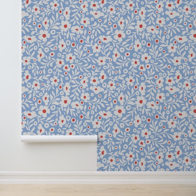 Papel Pintado Patrón floral de bloques de madera (Solicitud)