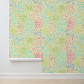 Papel Pintado Patrón floral de Doodle de Crema colorido