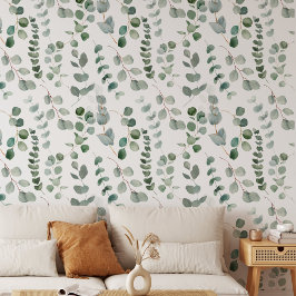 Papel Pintado Patrón floral de hojas de eucalipto verde