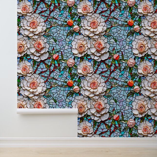 Papel Pintado Patrón floral de imitación de mosaico de Bonito (Solicitud)