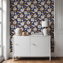 Papel Pintado Patrón floral de Lily Beige-Azul Botánico