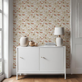 Papel Pintado Patrón floral de Lily Beige-Blanco Botánico