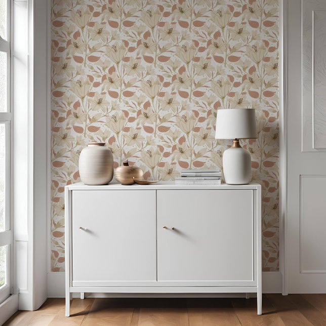Papel Pintado Patrón floral de Lily Beige-Blanco Botánico (Subido por el creador)
