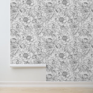Papel Pintado Patrón floral de peonía vintage