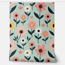 Papel Pintado Patrón floral de primavera caprichoso retro