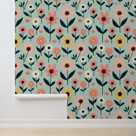 Papel Pintado Patrón floral de primavera caprichoso retro