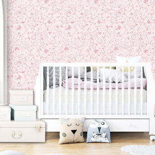 Papel Pintado Patrón floral de Swirl Rosa Botánico Chica moderno