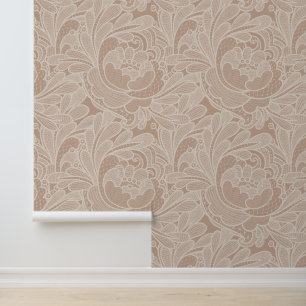 Papel Pintado Patrón floral de taupe de encaje romántico