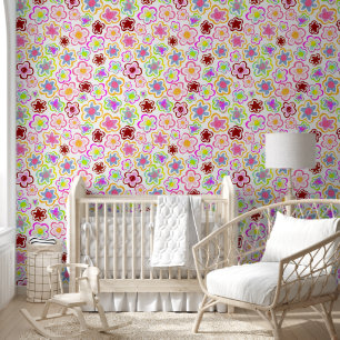 Papel Pintado Patrón Floral Dibujo a Mano Flores Coloridas