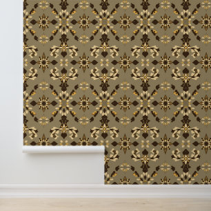 Papel Pintado Patrón floral Earthy Brown y Beige