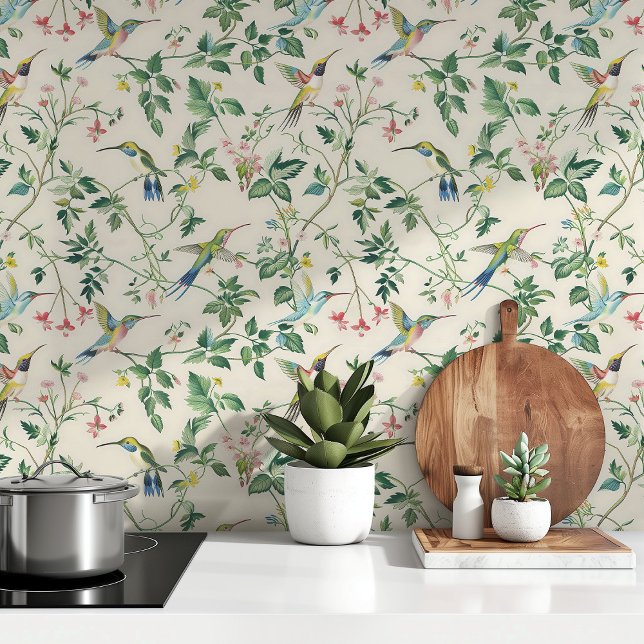 Papel Pintado Patrón floral elegante de colibrí inspirado en la  (Subido por el creador)