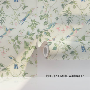 Papel Pintado Patrón floral elegante de colibrí inspirado en la 