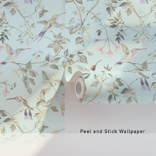 Papel Pintado Patrón floral elegante de colibrí inspirado en la