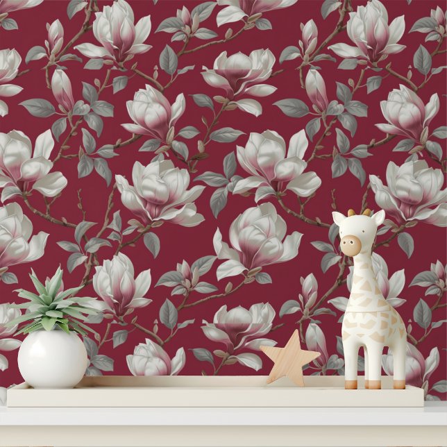 Papel Pintado Patrón floral elegante de la Magnolia Borgoña (Subido por el creador)