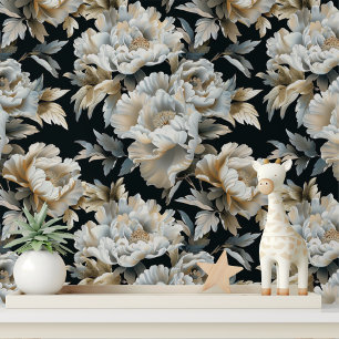 Papel Pintado Patrón floral elegante de oro blanco Peony