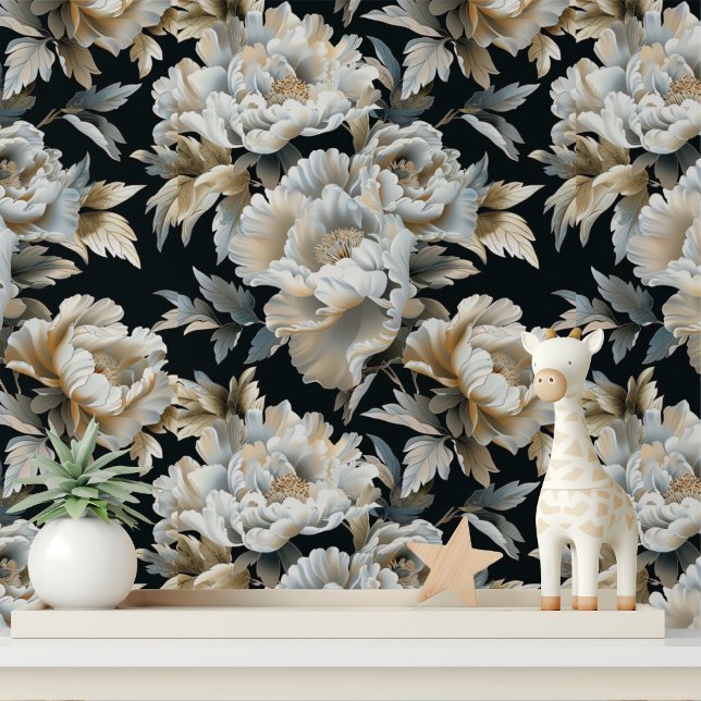 Papel Pintado Patrón floral elegante de oro blanco Peony (Subido por el creador)