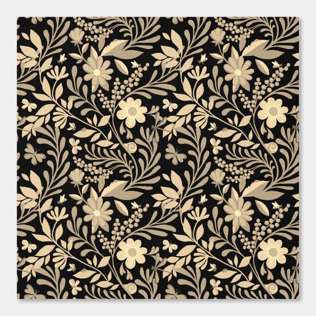 Papel Pintado Patrón floral elegante negro y dorado sin soldadur (Anverso)
