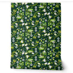 Papel Pintado Patrón floral escandinavo verde oscuro moderno