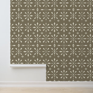 Papel Pintado Patrón floral geométrico beige elegante